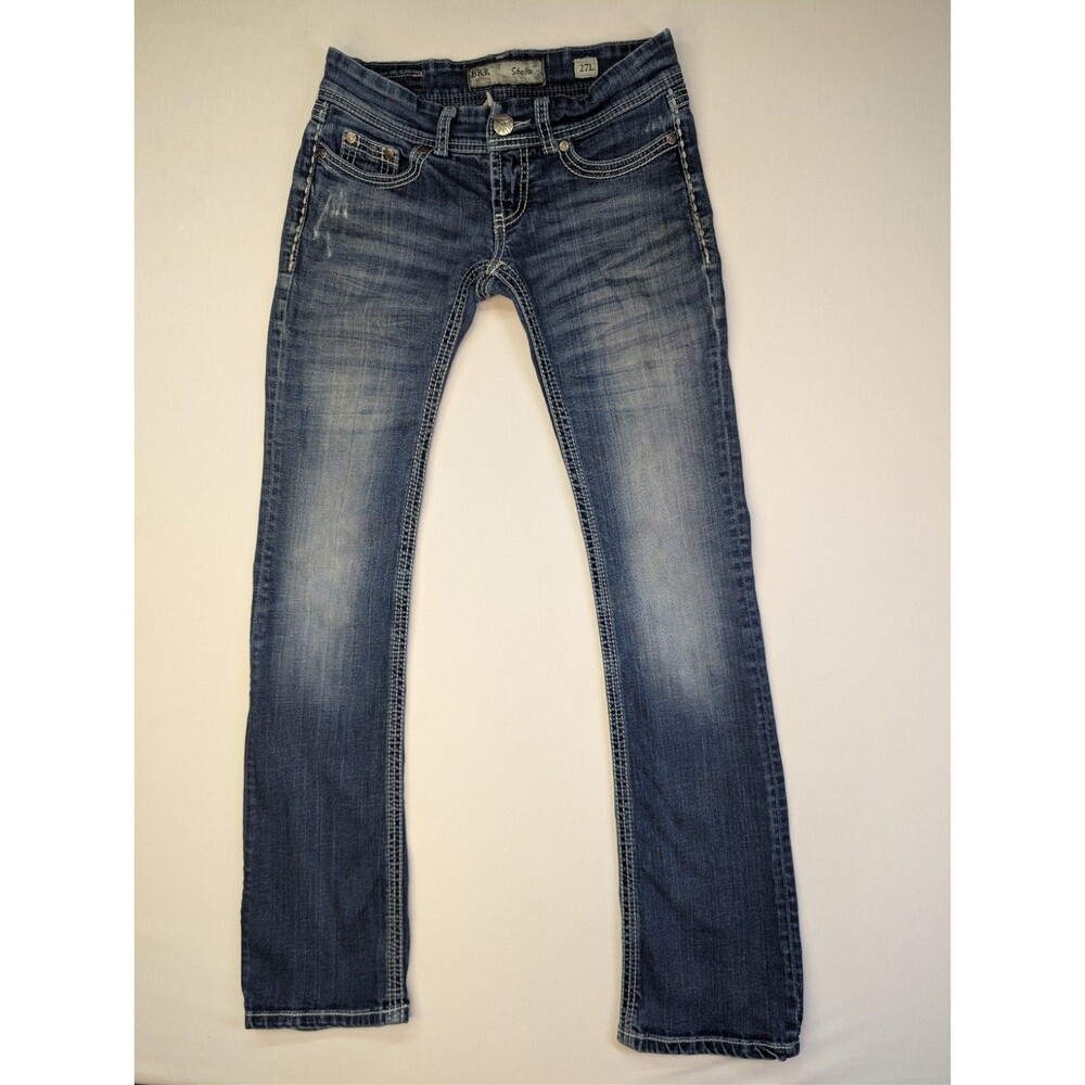BKE Stella Womens Size 27L Jeans Slim Boot Cut Medium Wash Blue Denim Buckle
